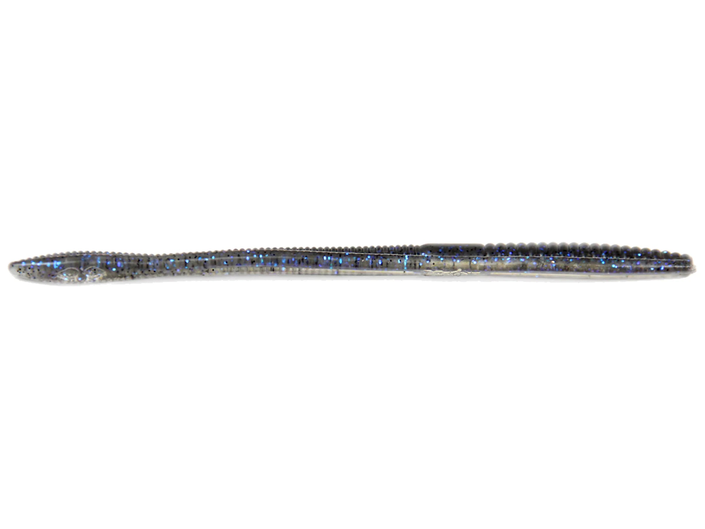 X-Zone Deception Worm fishing lure in translucent dark color with blue flecks, designed for freshwater musky and bass fishing tackle.