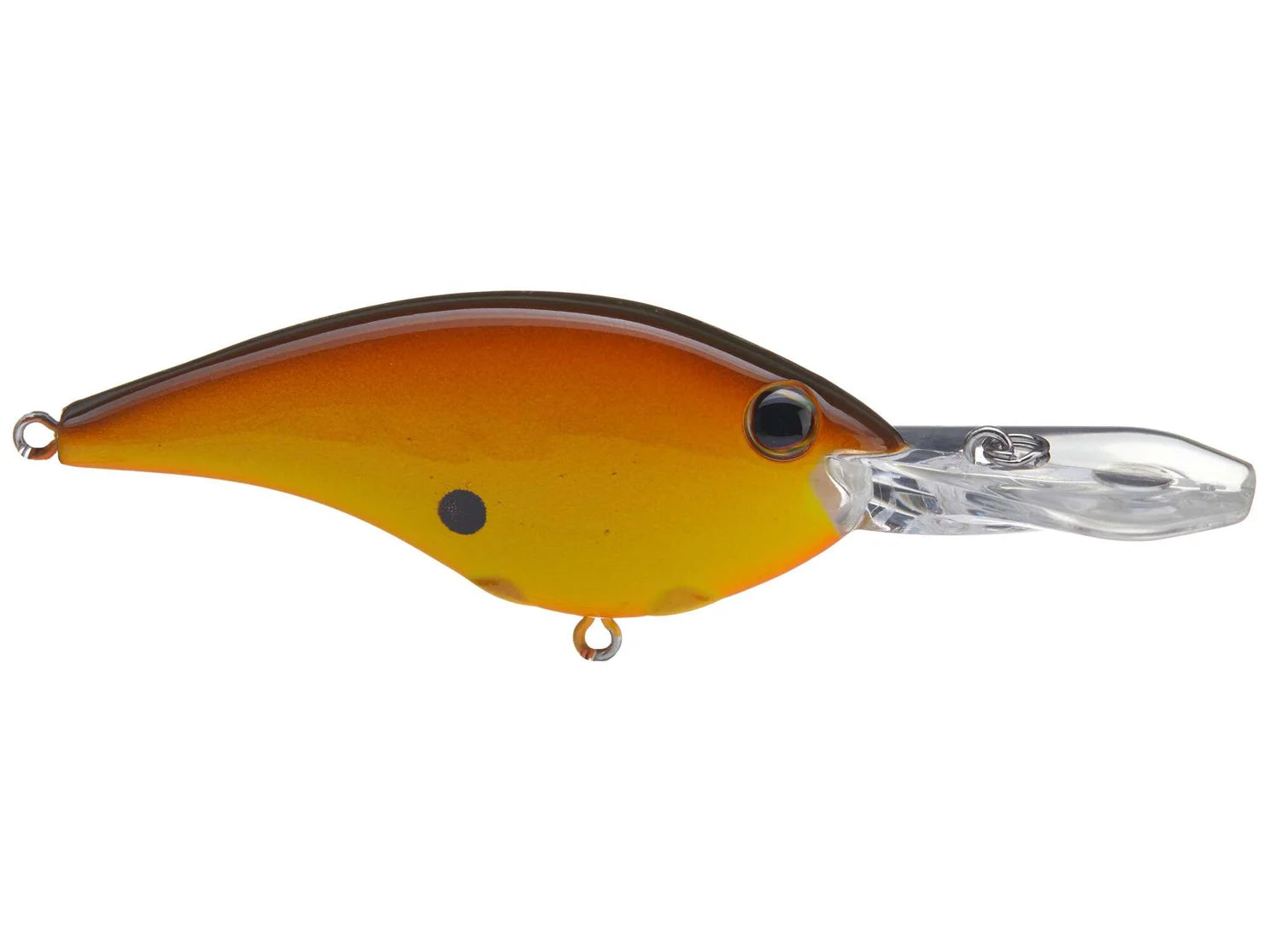 Berkley Frittside 9 Crankbait fishing lure in orange and yellow with a clear plastic lip, designed for attracting musky and other predatory fish in freshwater fishing tackle.