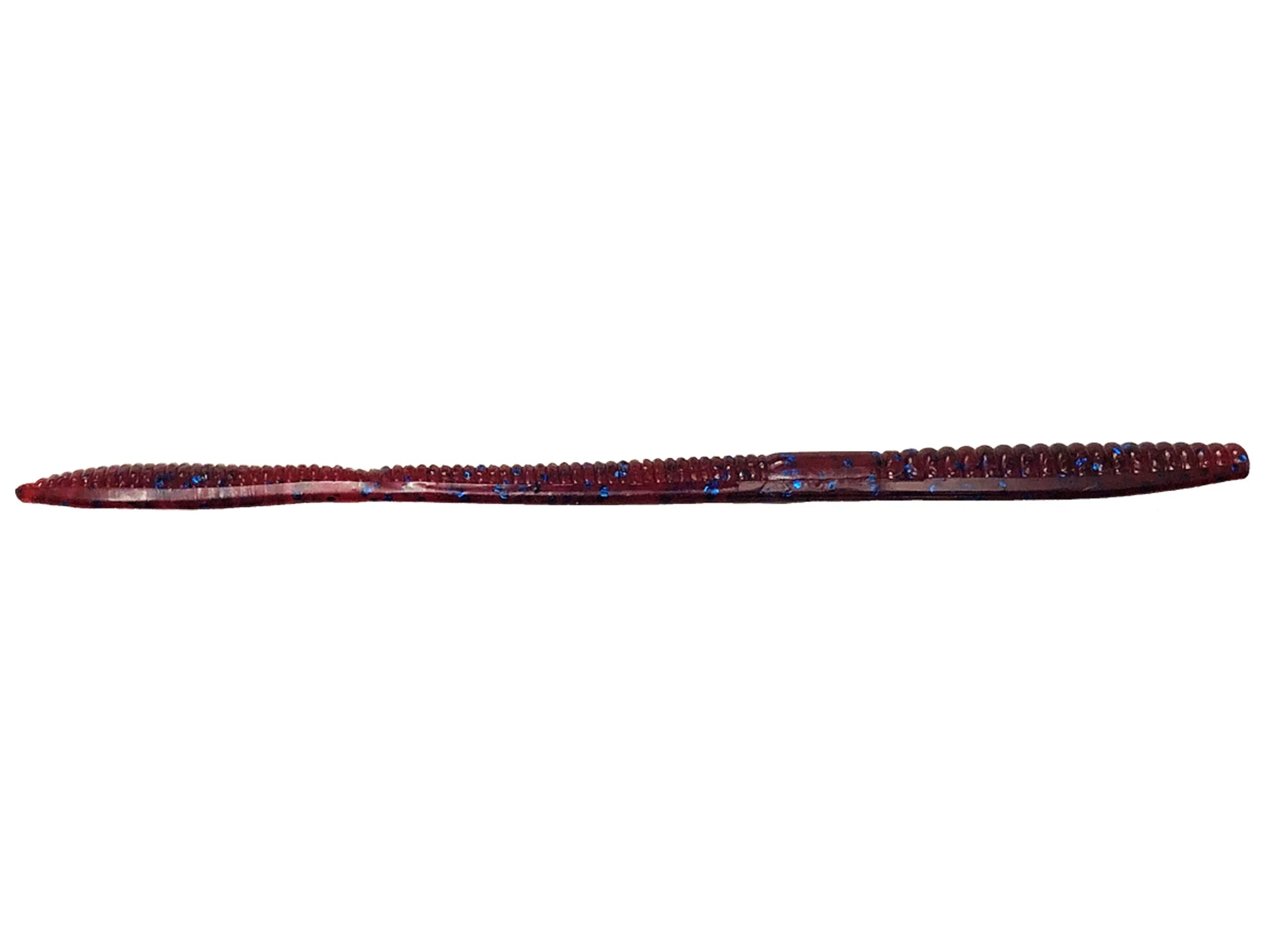 X-Zone Deception Worm fishing lure in dark reddish color with textured body and small blue flecks, designed for effective fishing tackle use.