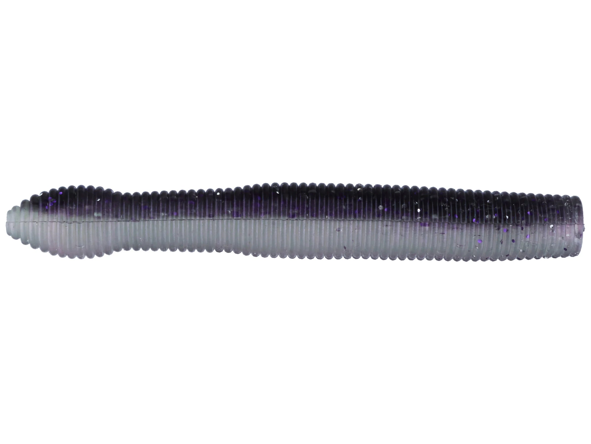 X-Zone Ned Zone soft plastic fishing lure in a tapered worm shape with ribbed texture, primarily dark purple with glitter accents, designed for effective fishing tackle use.