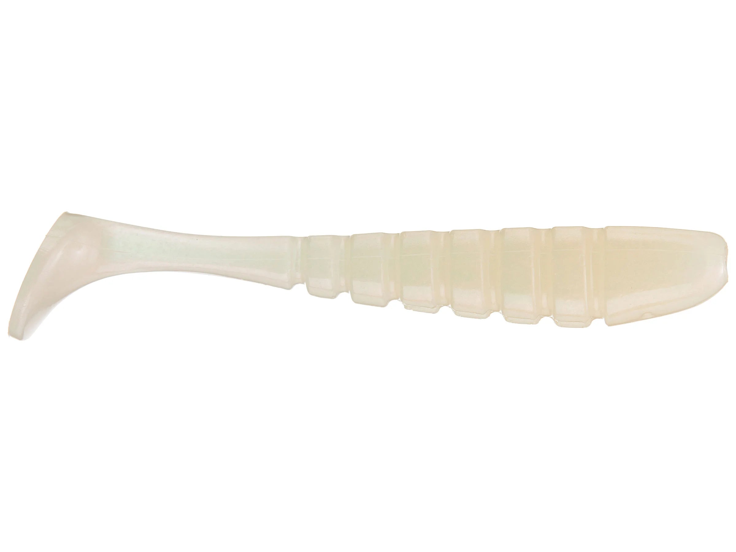 X-Zone Pro Series Swammer soft plastic fishing lure in translucent white with segmented body and paddle tail designed for lifelike swimming action in fishing tackle.