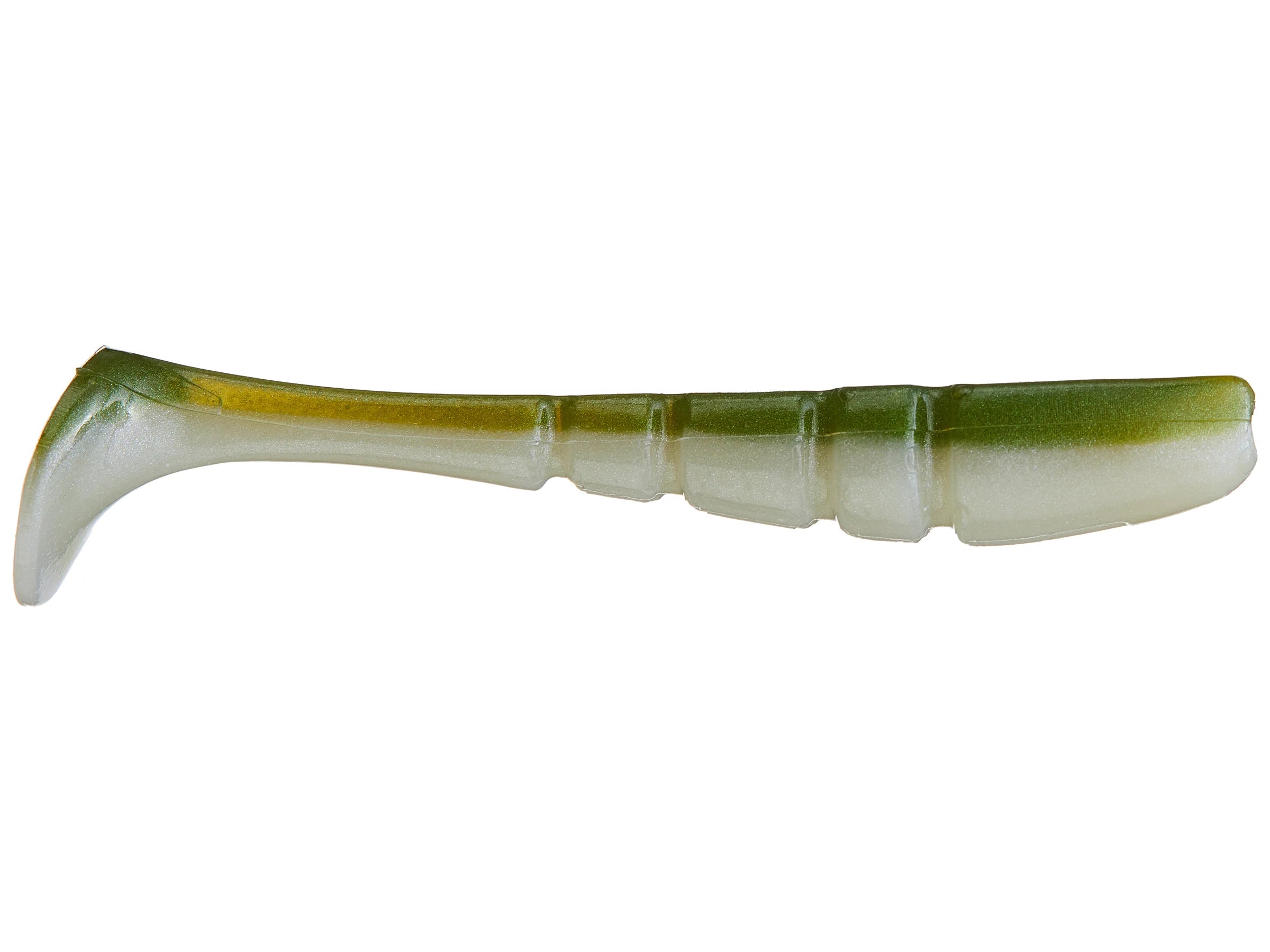 X-Zone Pro Series Swammer fishing lure in green and white with a paddle tail designed to mimic natural bait movement for effective fishing tackle use.