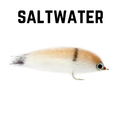 mullet colored streamer fly with text overlay saltwater