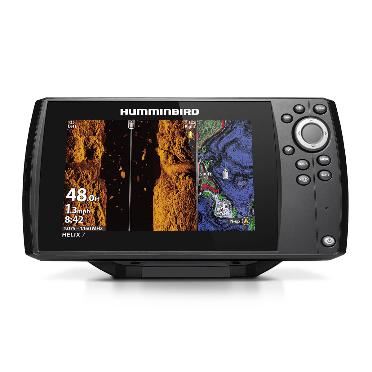 Humminbird Helix 7 CHIRP GPS G4 - MEGA Imaging fish finder and GPS unit with color display showing underwater sonar and mapping details, used for fishing tackle and marine electronics.