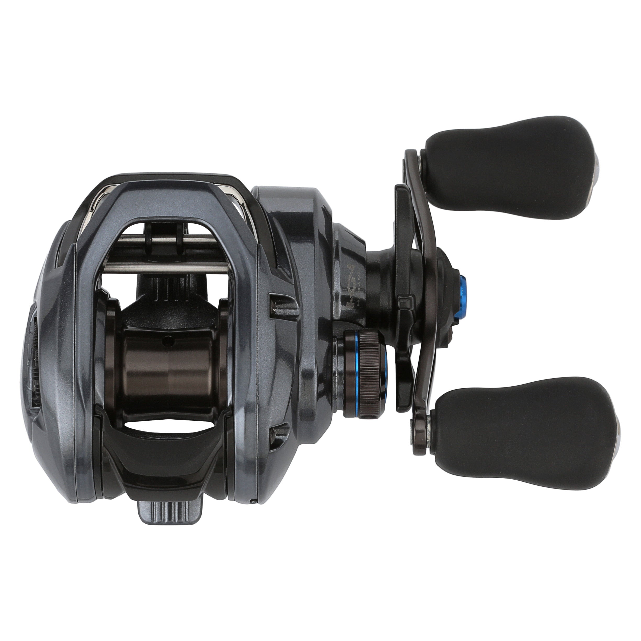 Shimano SLX 70 A Casting Reel shown in sleek dark gray with ergonomic dual handles, designed for smooth performance in fishing tackle and casting applications.