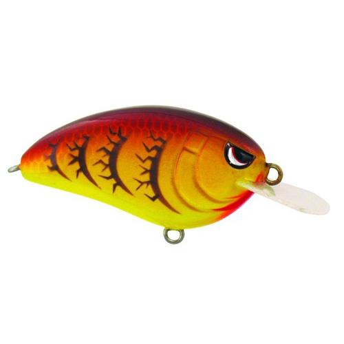 SPRO Little John 50 Crankbait fishing lure in vibrant yellow and red with detailed scale pattern, curved lip for diving action, designed for freshwater fishing tackle.