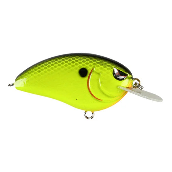 SPRO Little John 50 Crankbait in bright yellow and green with a scaled pattern, detailed eye, black spot, and a clear diving lip designed for fishing tackle.