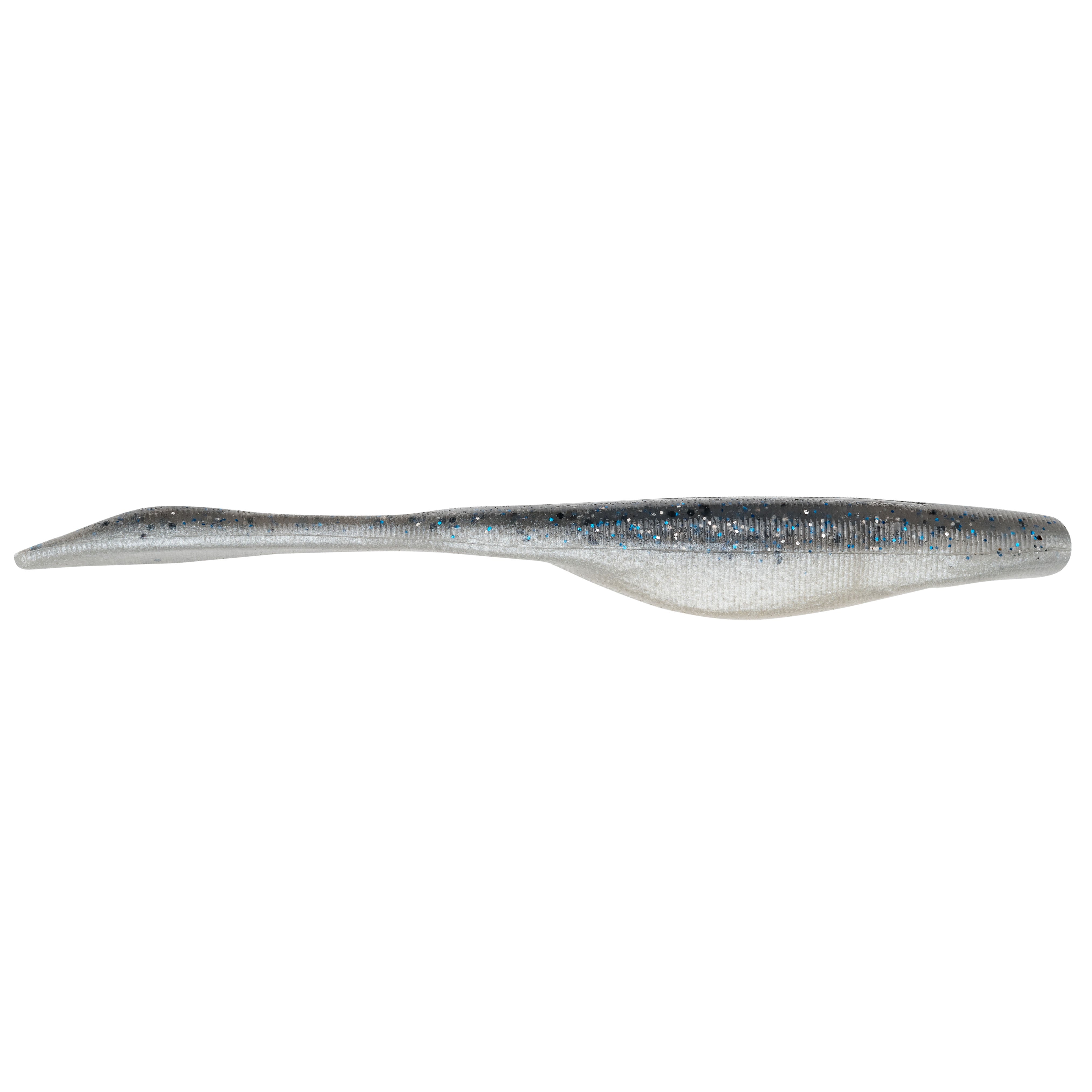 Strike King KVD Perfect Plastics 5" Caffeine Shad fishing lure in silver with blue and black speckles, designed for use as fishing tackle in musky and other freshwater fishing.