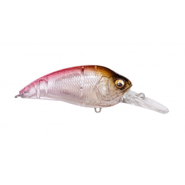 Clear close-up of the Megabass Super-Z Z2 fishing lure featuring a translucent body with shades of brown and pink, detailed with lifelike scales and a clear diving lip for realistic movement in water.