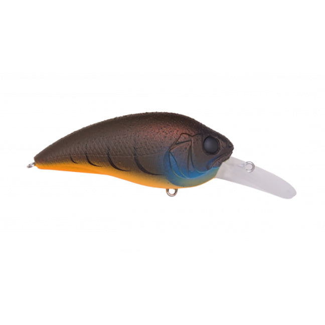 Megabass Super-Z Z2 fishing lure in natural crawfish colors with textured body, dark brown top, orange belly, blue accents, and clear plastic lip for diving action.