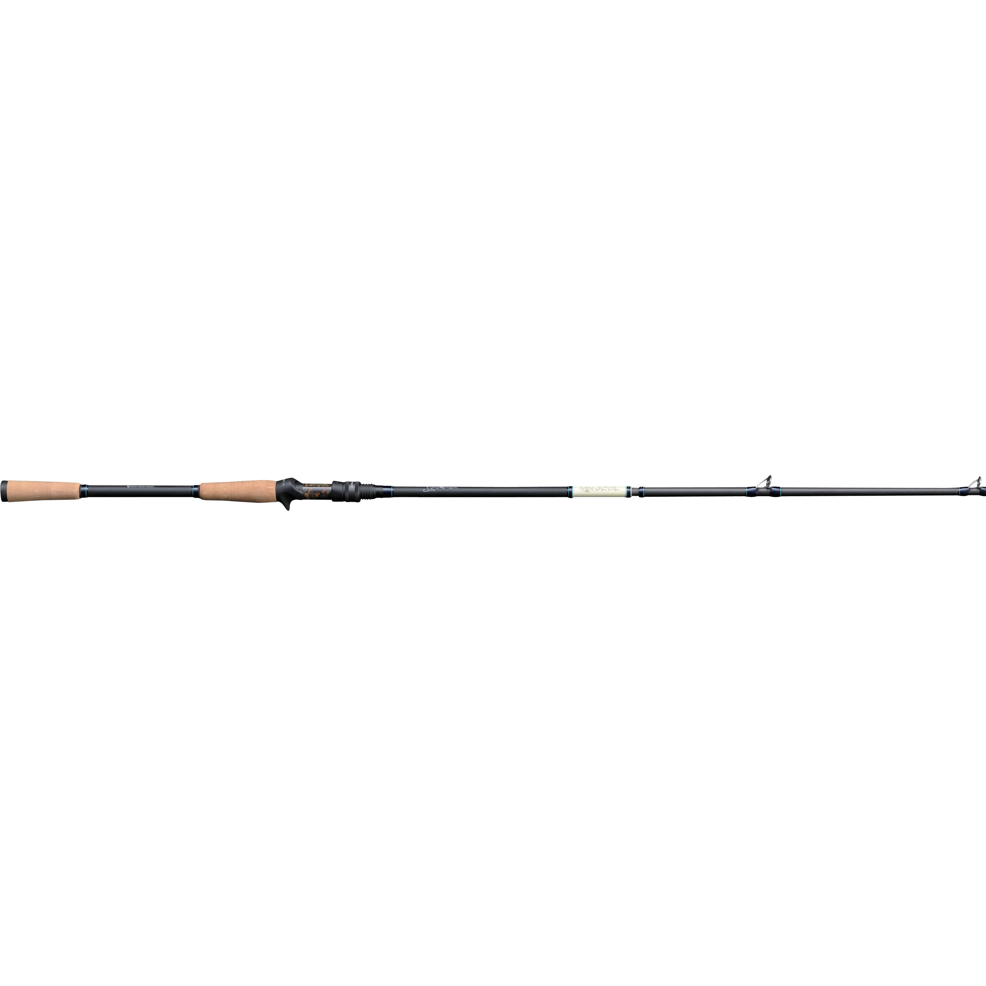 Megabass Triza 3-Piece Travel Casting Rods with a sleek black body, cork handle grips, and multiple line guides designed for versatile fishing tackle use.
