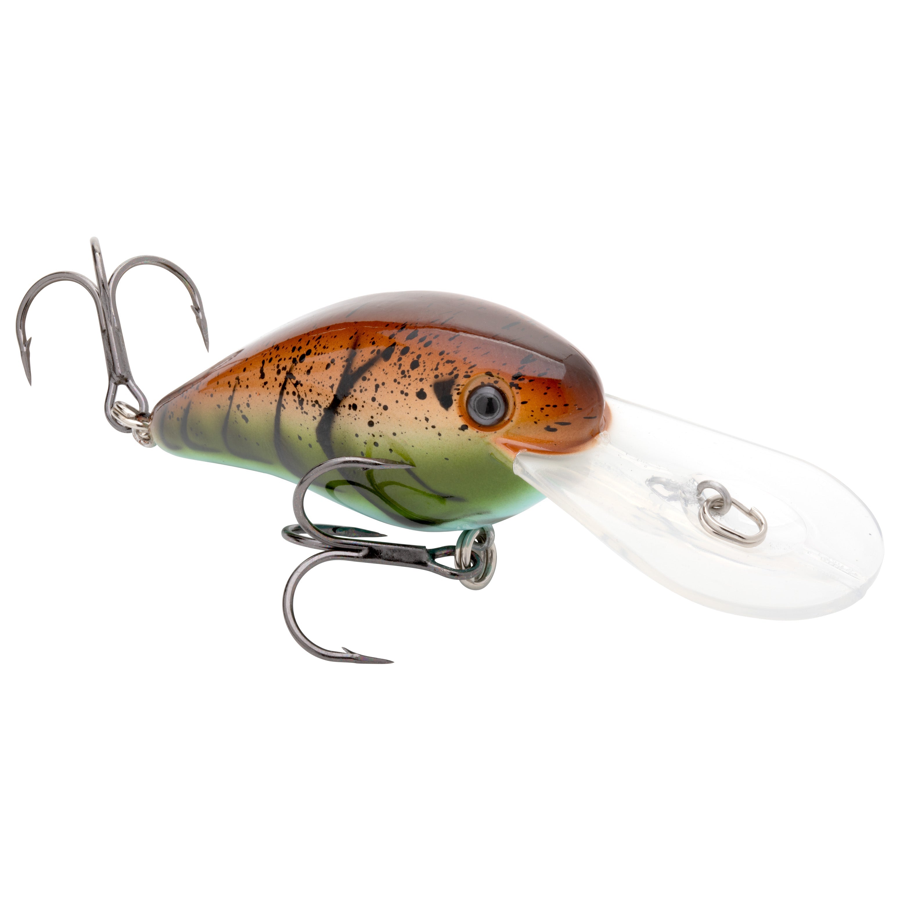 Strike King Gravel Dawg 10 Crankbait fishing lure with a green and brown body, black speckled pattern, and two sharp treble hooks designed for freshwater fishing tackle.