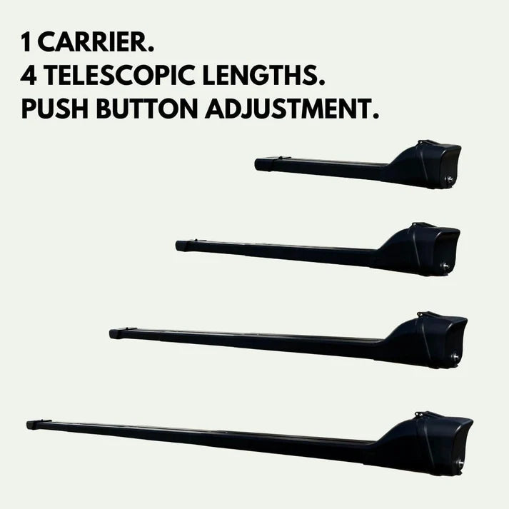 Trxstle CRC Flr Rod Carrier V3.0 shown in four telescopic lengths with push button adjustment for organized fishing rods and reels