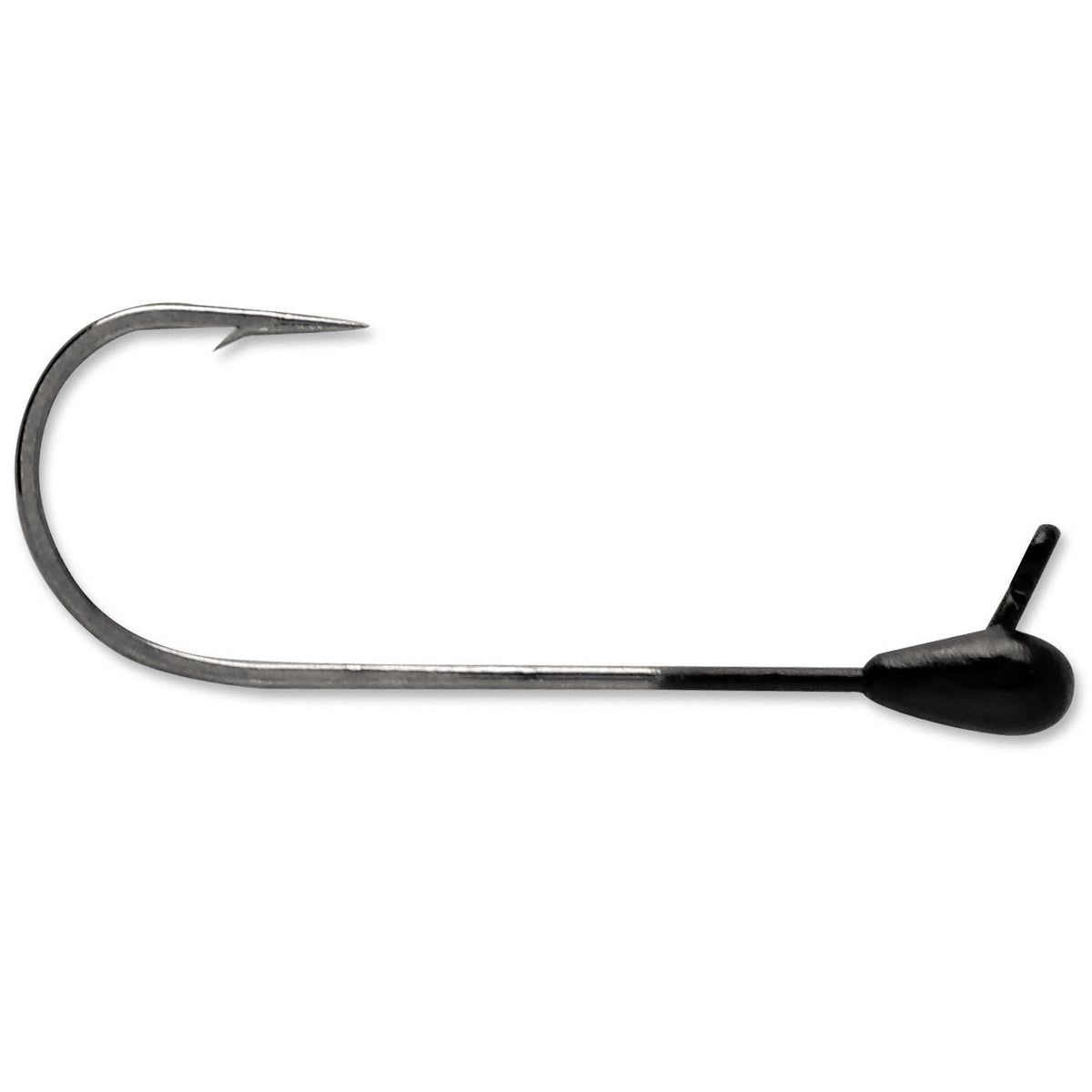 VMC Dominator Tube Jig featuring a sharp, curved black metal hook with an integrated weighted head and a small side barb for secure fishing lure attachment.
