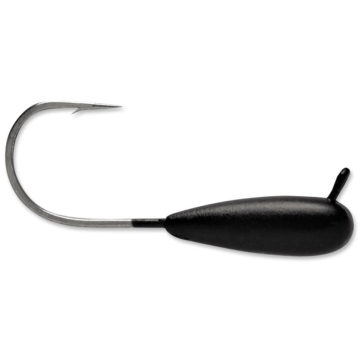 VMC Dominator Tube Jig with a sharp, curved metal hook and a streamlined black weighted body designed for effective fishing lure use in fishing tackle.