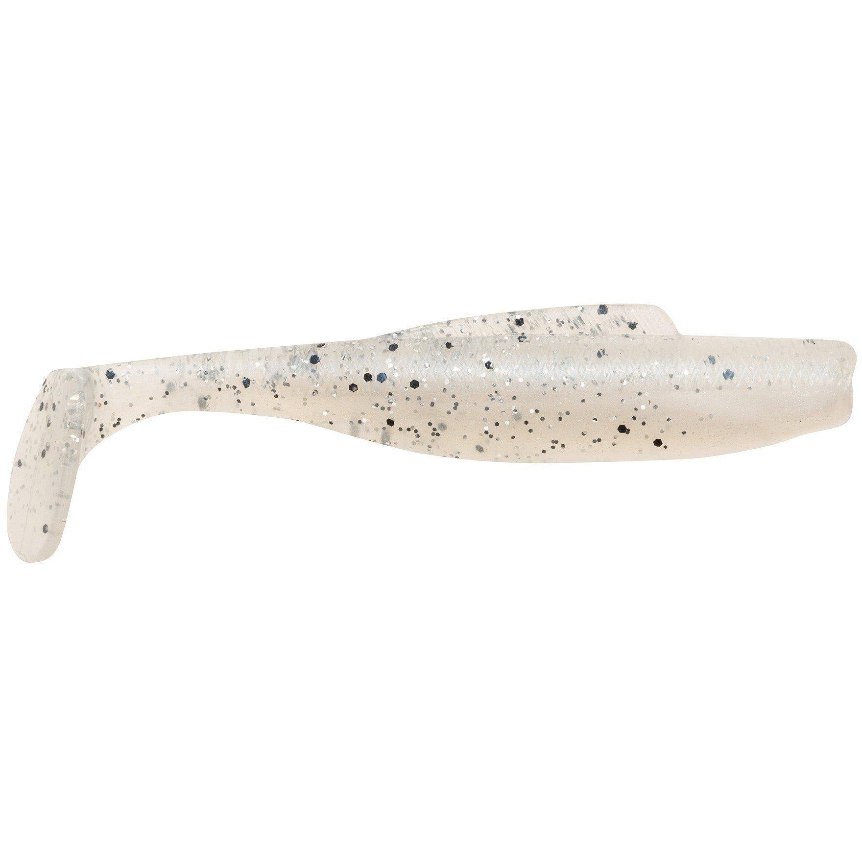 Z-Man DieZel MinnowZ fishing lure in pearl blue with black glitter, soft plastic swimbait designed for lifelike movement in water for effective fishing tackle use.