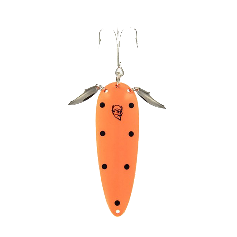 Leurre de pêche ancien Eppinger Dardevle jaune à pois orange Leurre de pêche ancien Eppinger Dardevle jaune à pois orange