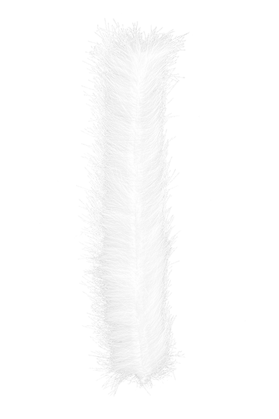 MFC Bunny Brush fishing lure accessory in white with soft, fibrous strands designed for use in fishing tackle to attract fish.