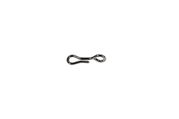 Small silver metal fishing accessory with a closed eye and off-set design, known as MFC Shanks Closed Eye Off Set, used in fishing tackle setups.
