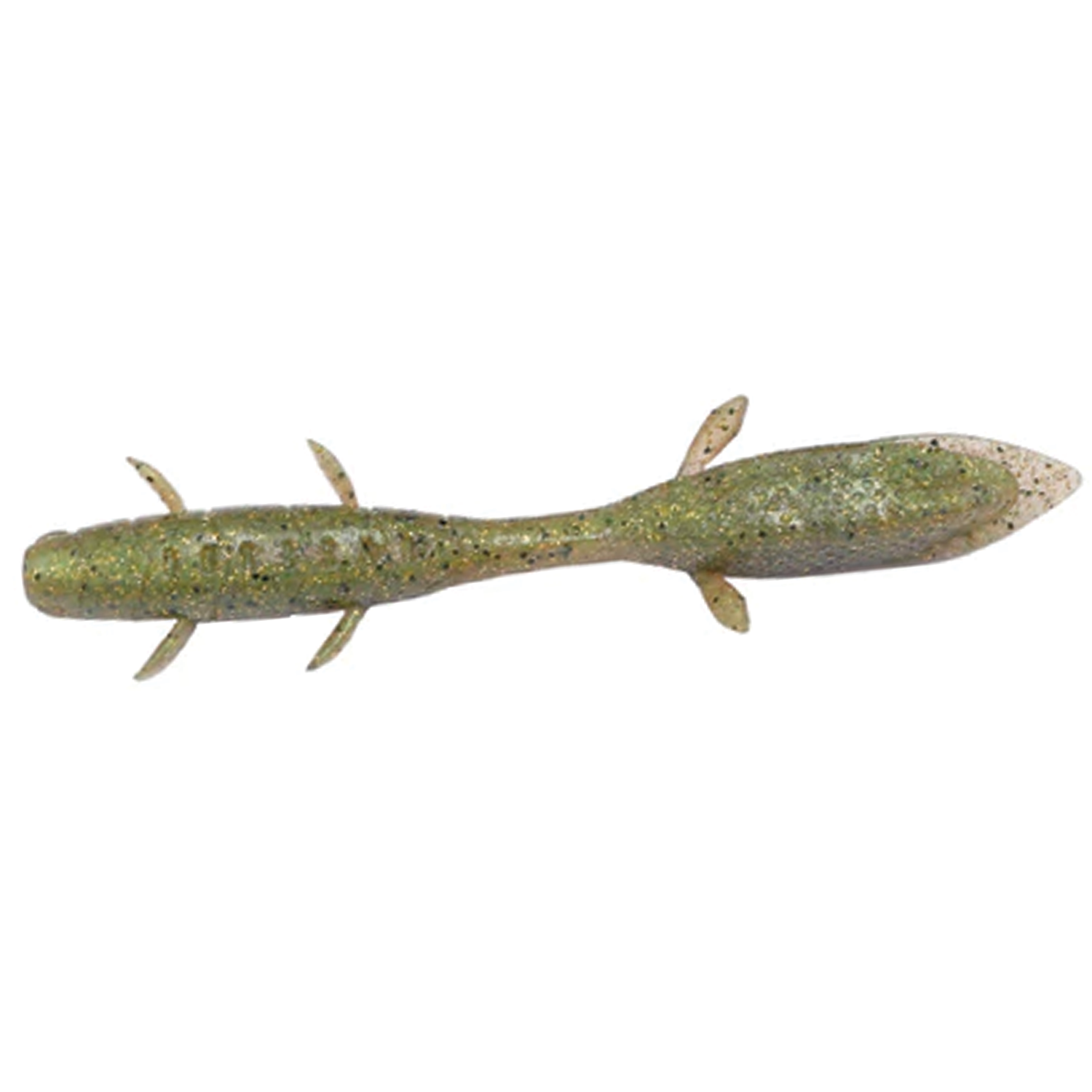 Galápagos Kubire Unagi green and speckled soft plastic fishing lure shaped like a small amphibian, designed for freshwater fishing tackle.