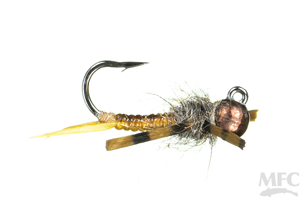 Pennington's Jig "D" Rib Stonefly Nymph fishing lure with a detailed ribbed body, copper bead head, and natural fiber wings designed for fly fishing and fishing tackle enthusiasts.