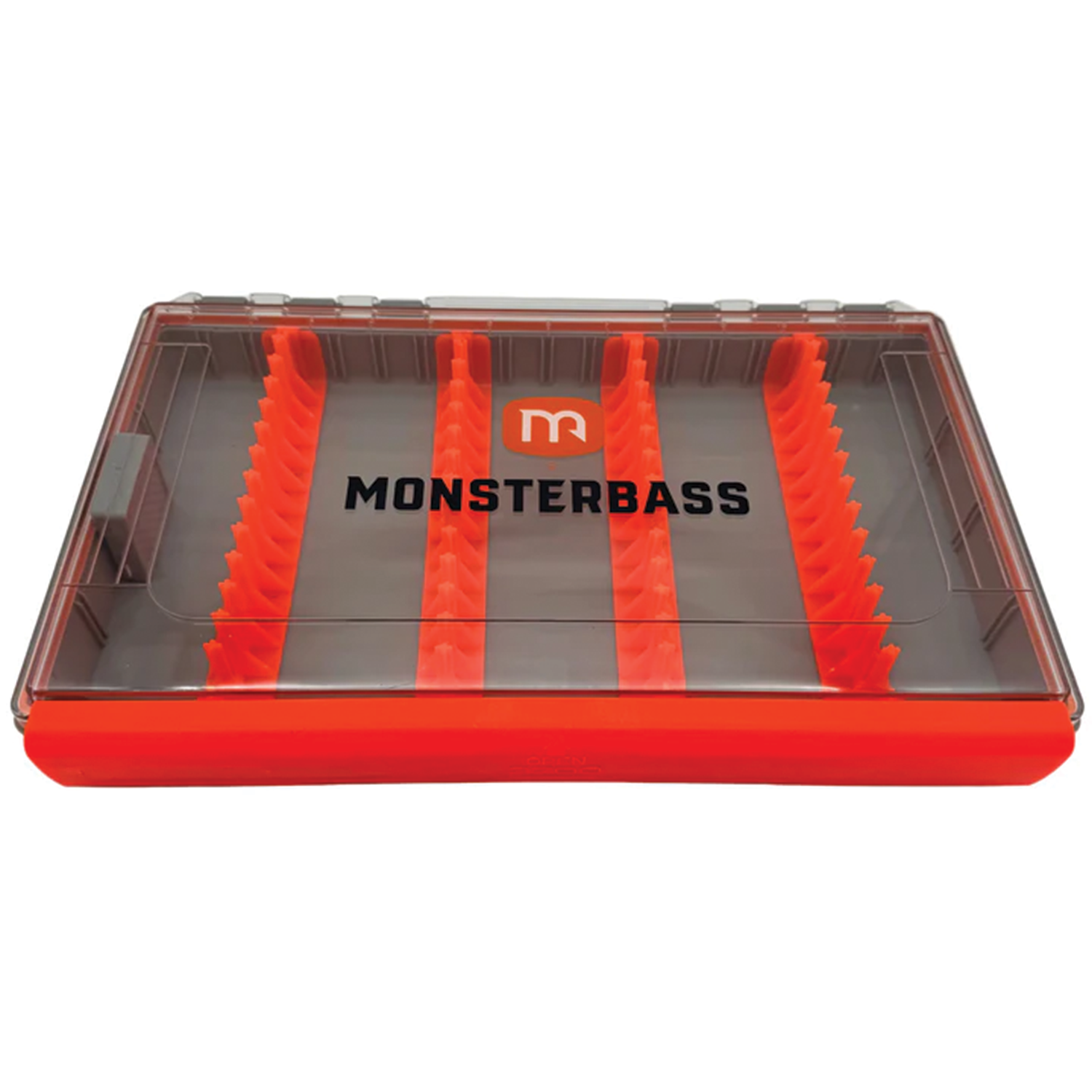 Monsterbass tackle box with Orange and gray design on a white background