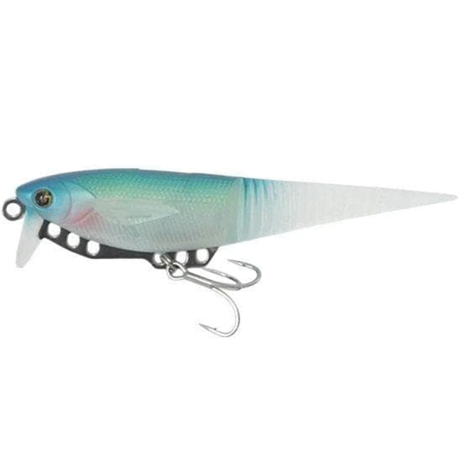 Madotachi Soft Hanitas 4 IN1.2 fishing lure in blue and white with a tapered tail, detailed body texture, and sharp treble hook for effective fishing tackle use.