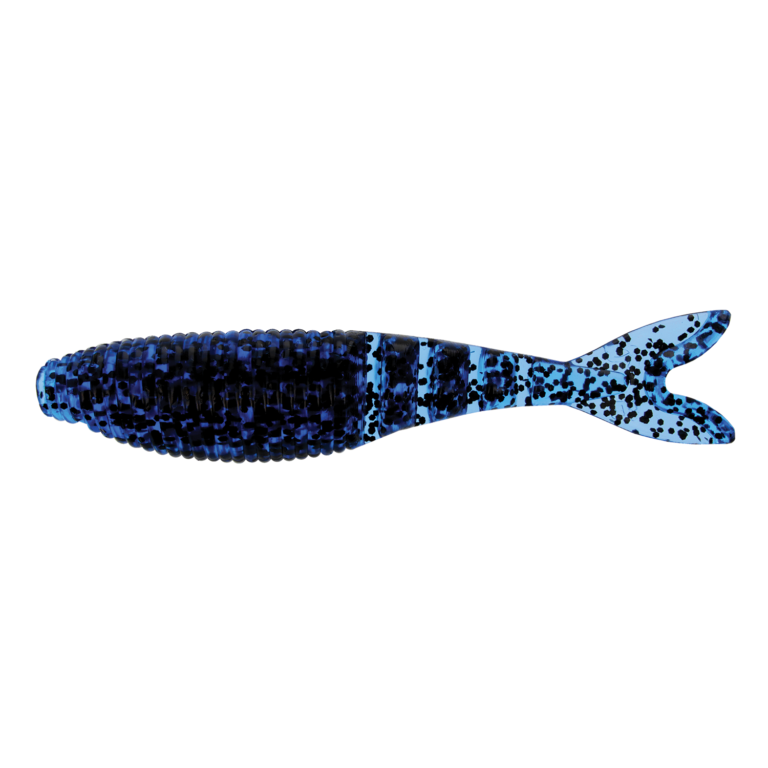 Yamamoto Zako soft plastic fishing lure in blue with black speckles and ribbed texture, designed for effective freshwater fishing tackle use.