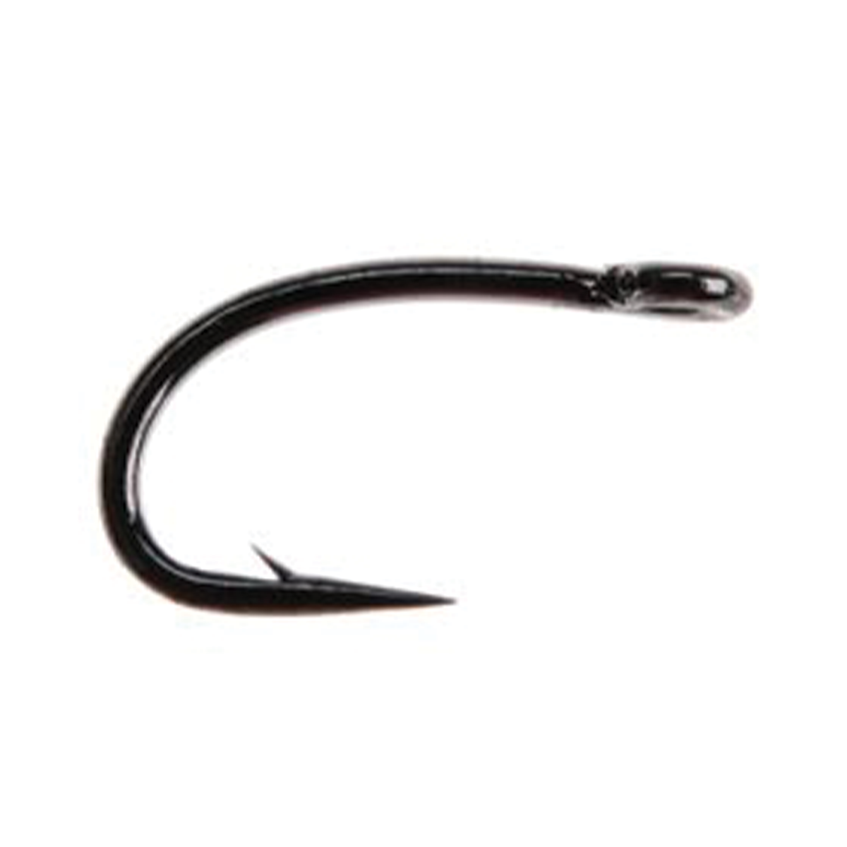 A black curved fly fishing hook with a pointed barb and looped eye Ahrex 516 Curved Dry Mini fishing tackle