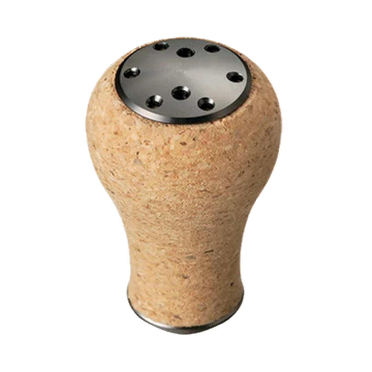 Daiwa SLP Works Power Light Knobs featuring an ergonomic cork handle with a metallic top plate designed for comfortable grip and precision in fishing tackle applications.