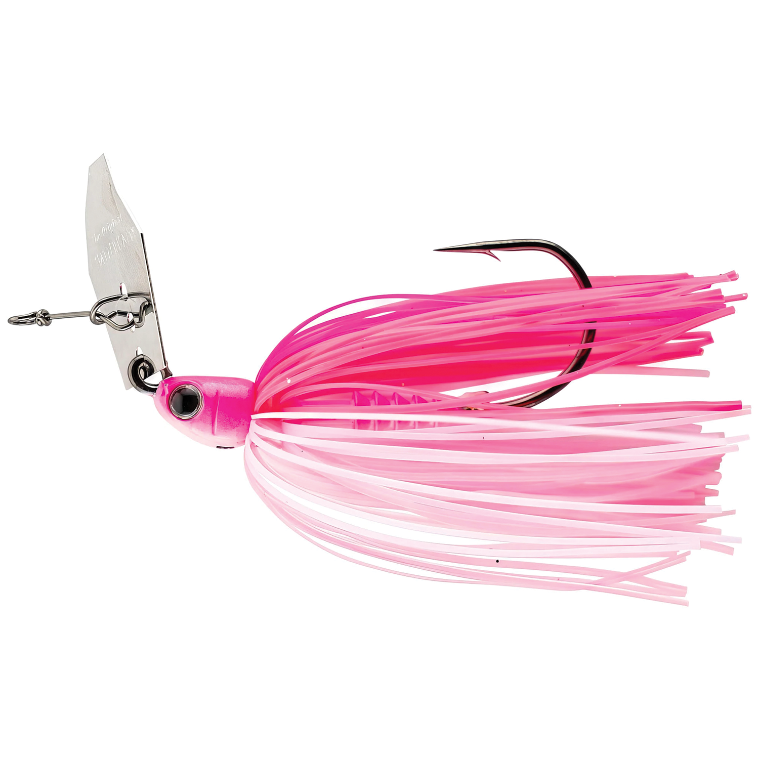Z-Man Chatterbait PZ2 fishing lure with a pink and white skirt, vibrating blade, and single hook designed for fishing tackle enthusiasts.