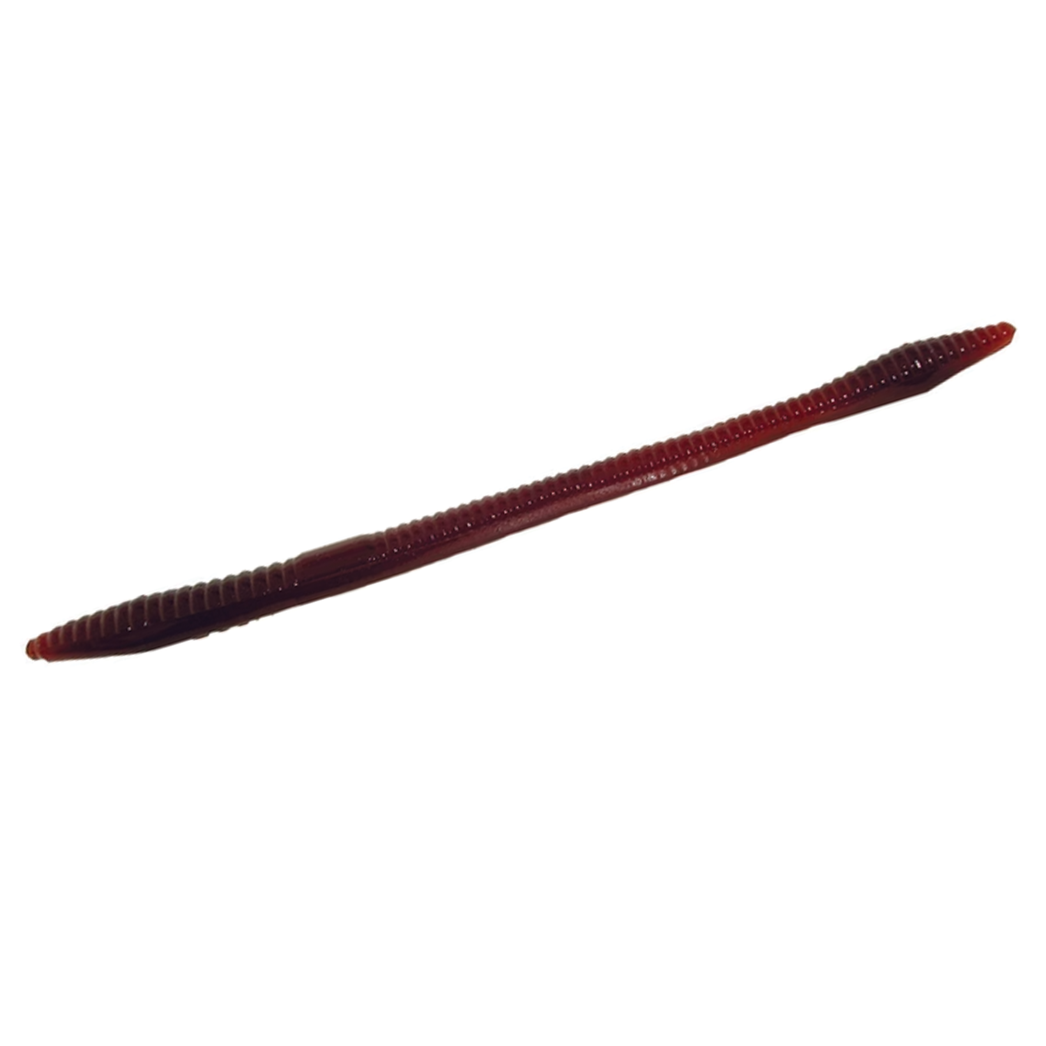 Zoom Bait Company Trick Worm fishing lure in dark reddish color with ribbed textured body designed for musky and general fishing tackle use.