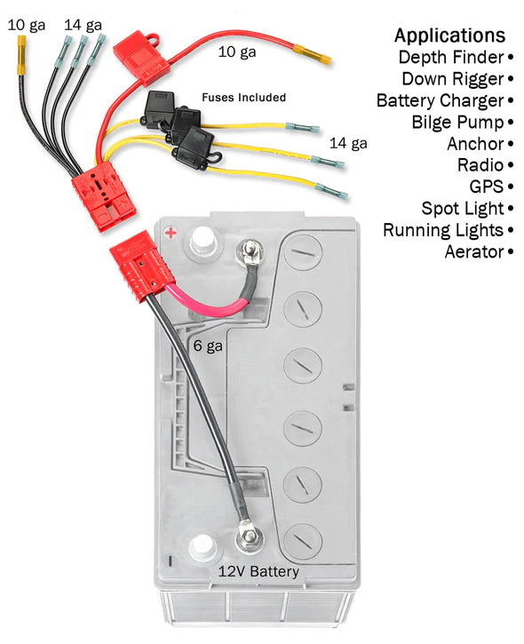 Connect-Ease 12 Volt Multi (4) Fused Connection Kit Fuses Included Lithium Compatible RCE12VB4FK