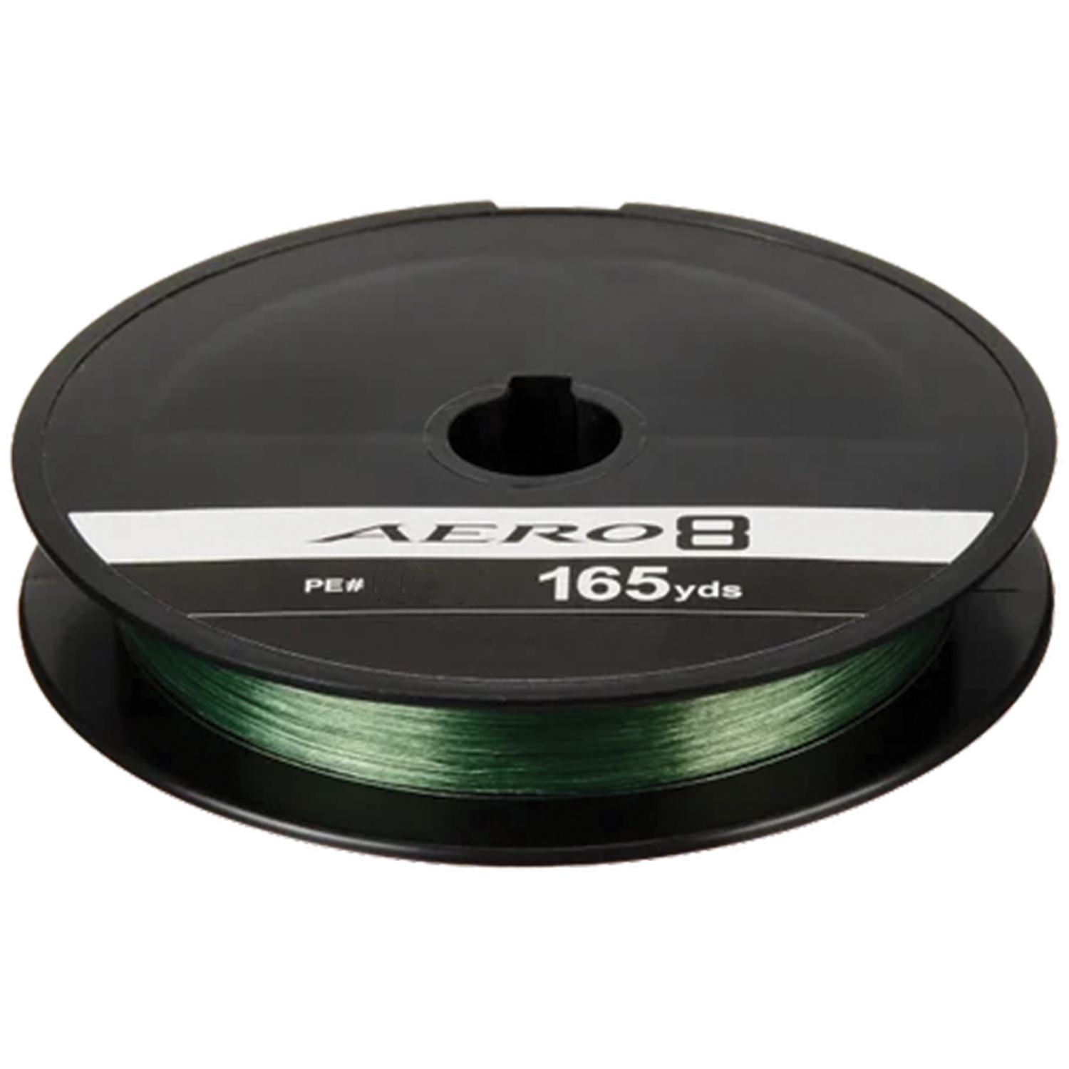Spool of Shimano Aero 8 PE green braided fishing line, 165 yards, designed for smooth casting and durability in demanding fishing tackle setups.
