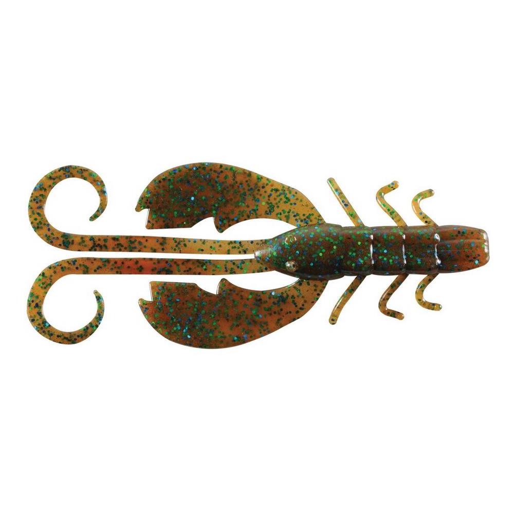 Berkley PowerBait Crazy Leg Chigger Craw fishing lure in natural brown with blue flecks, designed to mimic a crawfish for effective fishing tackle.