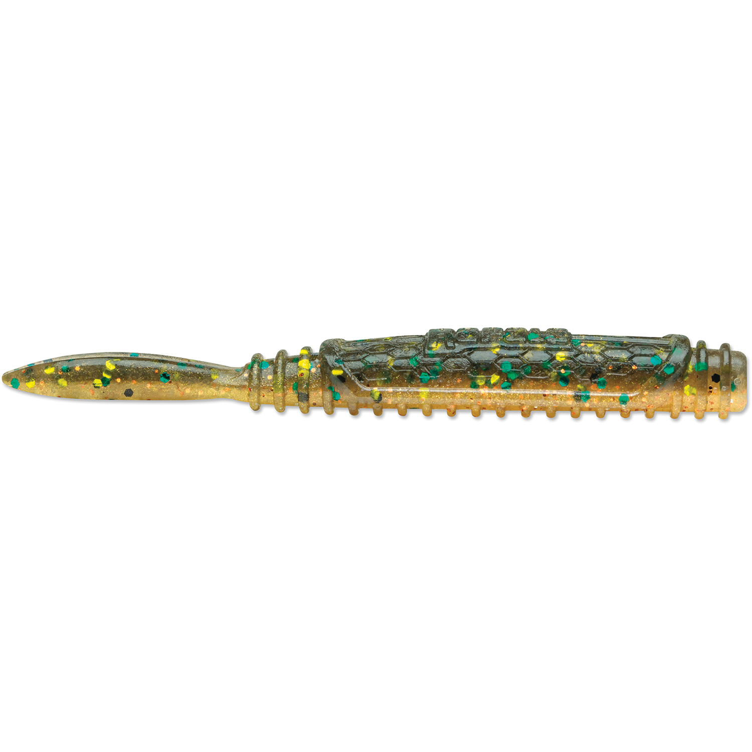 Rapala CrushCity Salted Ned Roll soft plastic fishing lure in translucent green with black and yellow speckles designed for effective fishing tackle use.
