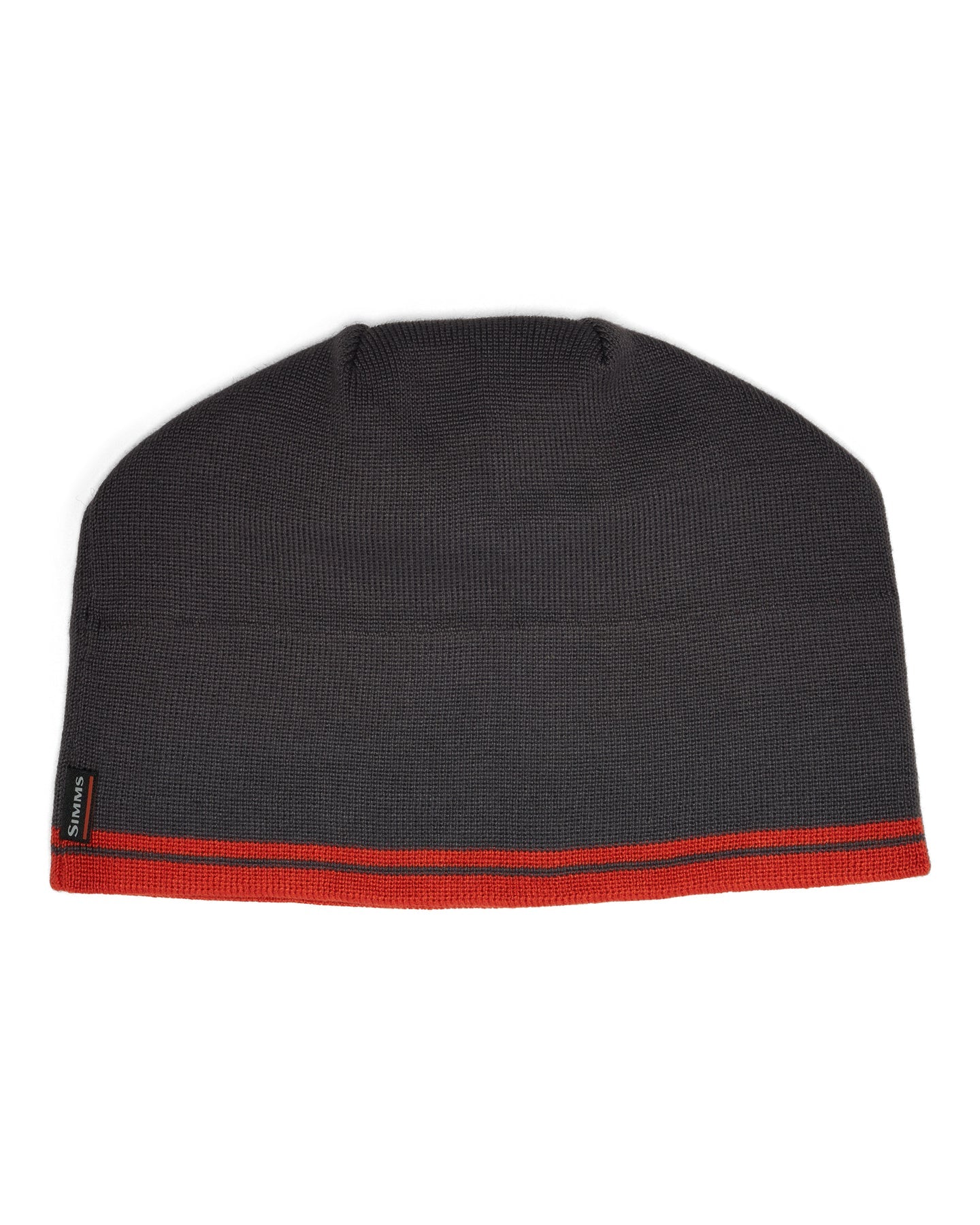 Simms Everyday Beanie in black knit with a red double stripe along the lower edge and a small side label shown against a white background