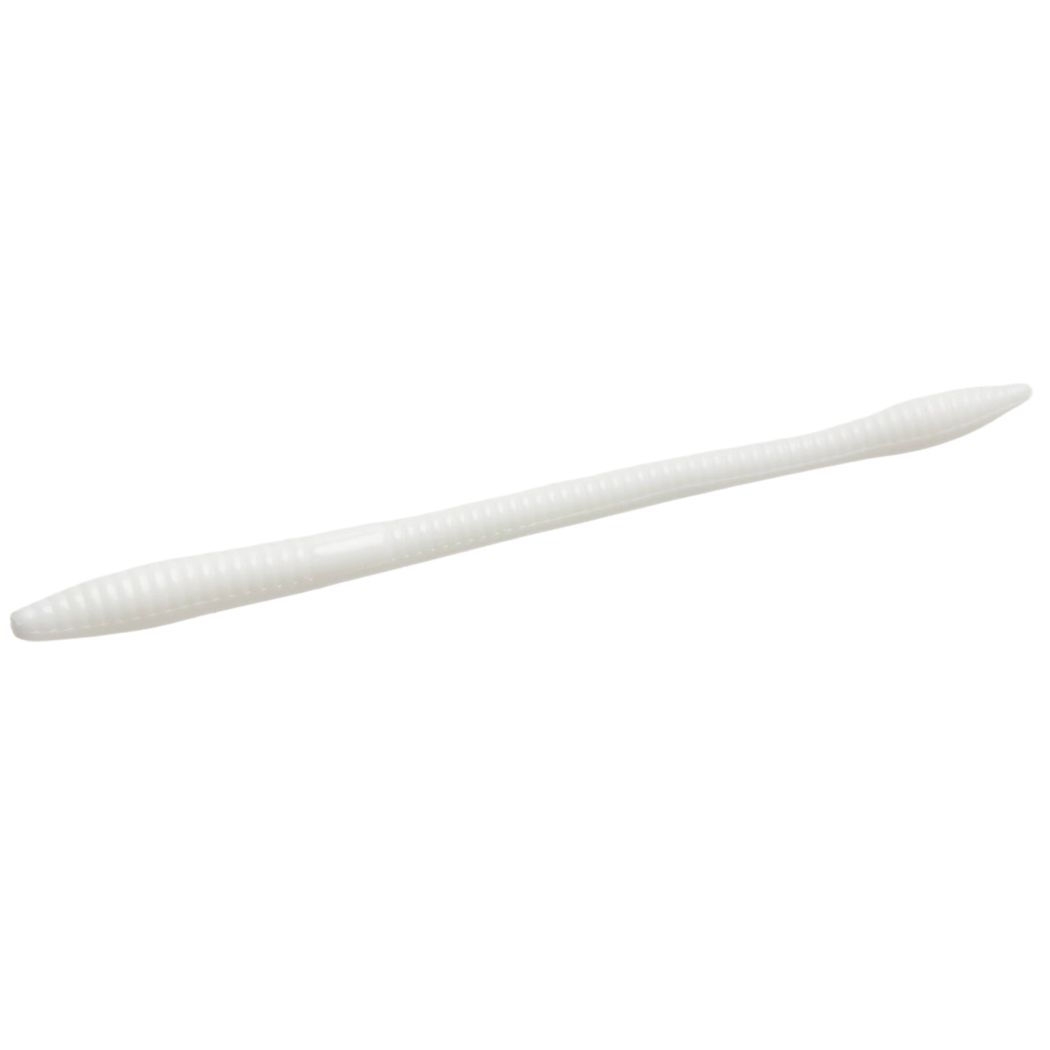 Zoom Bait Company Trick Worm soft plastic fishing lure in white, designed for use with fishing tackle targeting various freshwater species.
