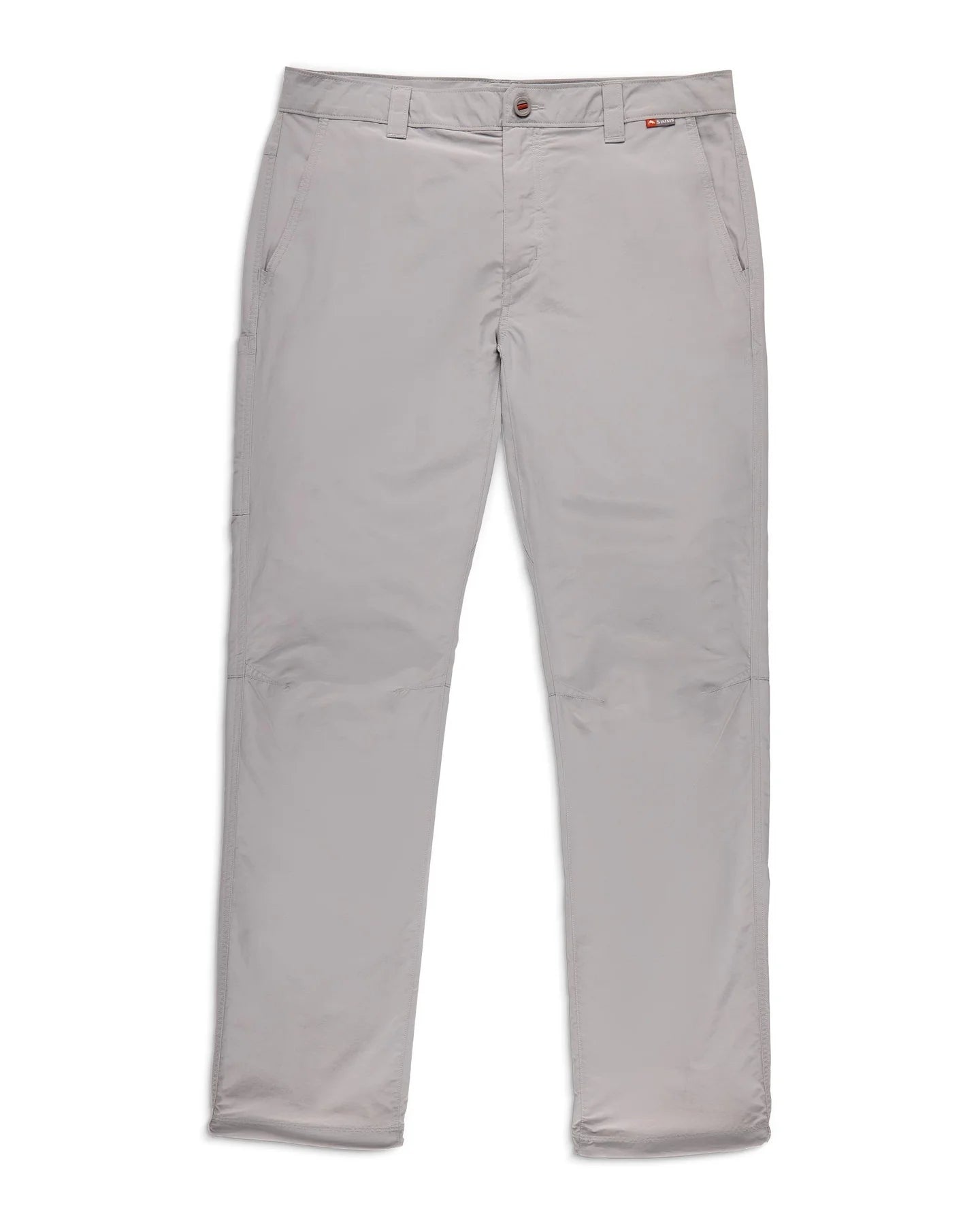 Simms Bugstopper Superlight Pants in light gray, designed with a slim fit, front button closure, belt loops, and side pockets, ideal for fishing and outdoor activities.