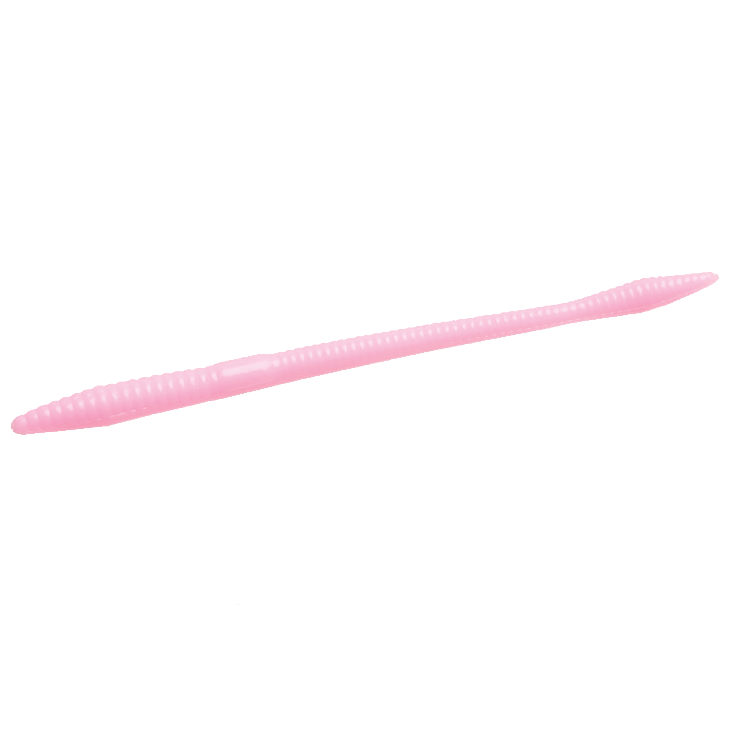 Zoom Bait Company Trick Worm fishing lure in light pink, featuring a slender, ribbed soft plastic body designed for realistic movement in water.