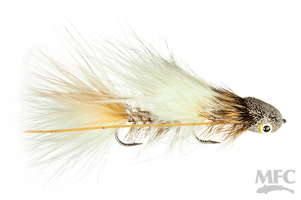 Galloup's Mini Dungeon #6 fishing lure with a natural feather body and detailed eye, designed for musky and fly fishing tackle enthusiasts.