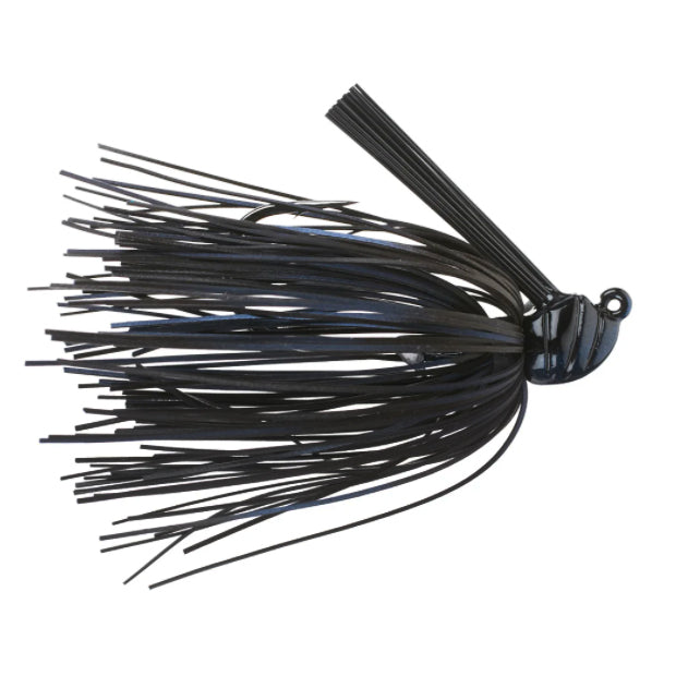 Dirty Jigs Scott Canterbury Flippin Jig with black skirt and weighted head designed for fishing tackle applications, ideal for targeting musky and other large fish species.