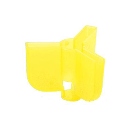 Bright yellow plastic Owner Treble Hook Covers designed to safely protect fishing hooks and prevent injury, shown open with a hinge for easy attachment to treble hooks.