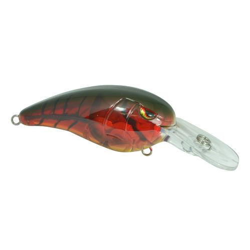 SPRO RkCrawler 55 MD Crankbait in red and dark green colors features a curved body with detailed scale patterns and a clear plastic diving lip designed for fishing tackle.