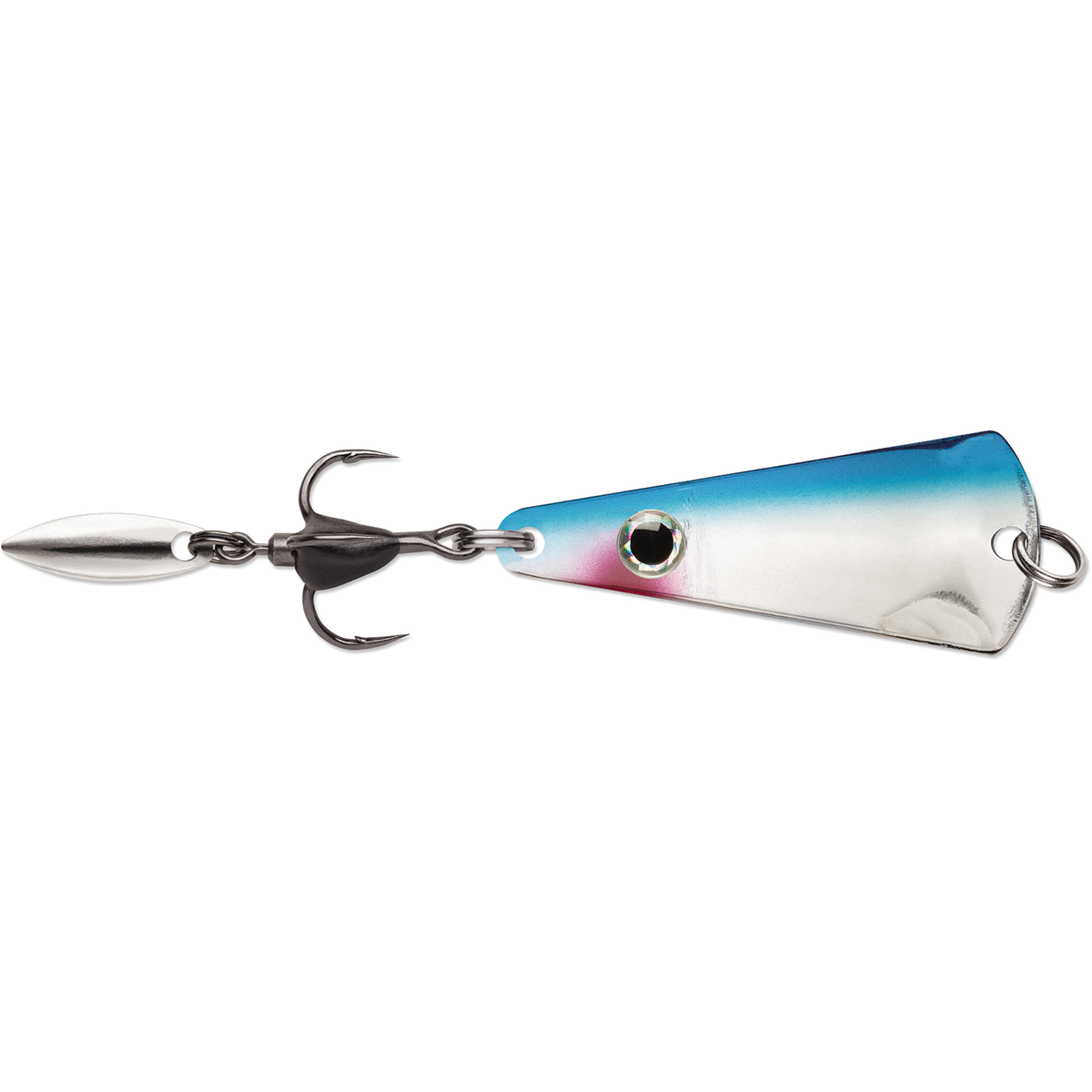 VMC Bladed Tingler Spoon blue and silver fishing lure with reflective blade treble hook and lifelike eye for musky fishing tackle