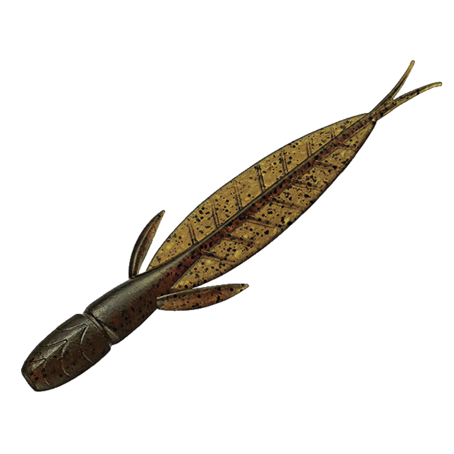 Evergreen C-4 Leech fishing lure in brown with black speckles, featuring a segmented body and soft flexible appendages designed to mimic natural prey for freshwater fishing.