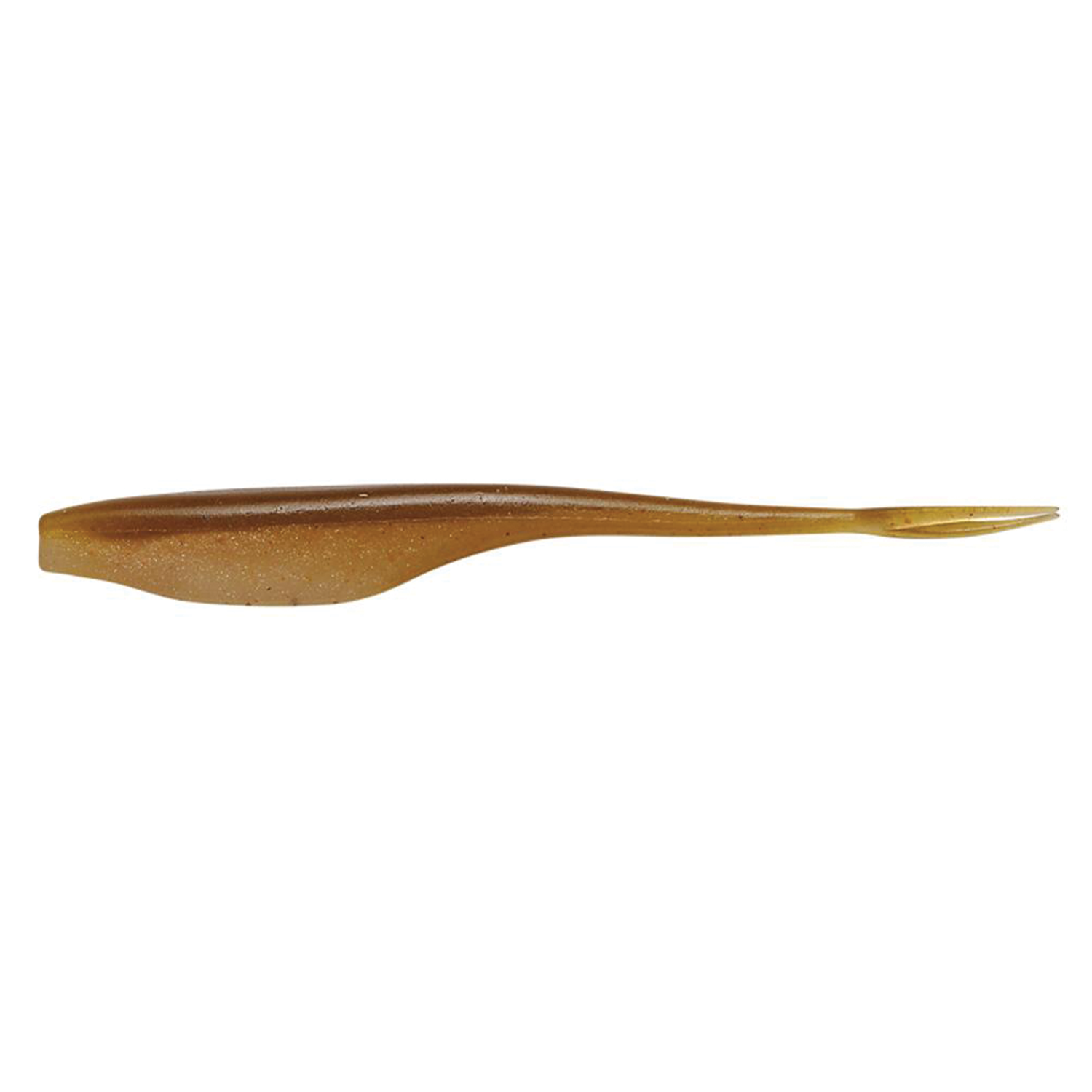 Megabass Sling Shad (5in) fishing lure in brown with a slender, tapered body and forked tail designed for realistic movement in water.