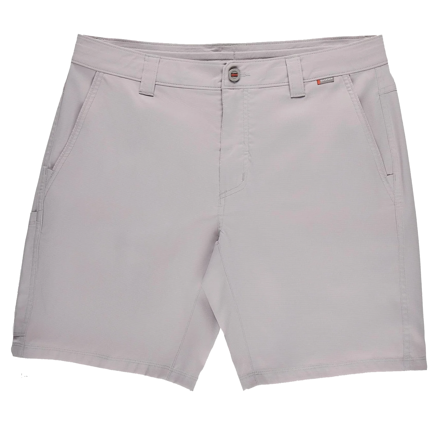 Simms Superlight Short - Men's in light gray, designed with belt loops, front and side pockets, and a button closure, ideal for comfortable outdoor fishing activities.