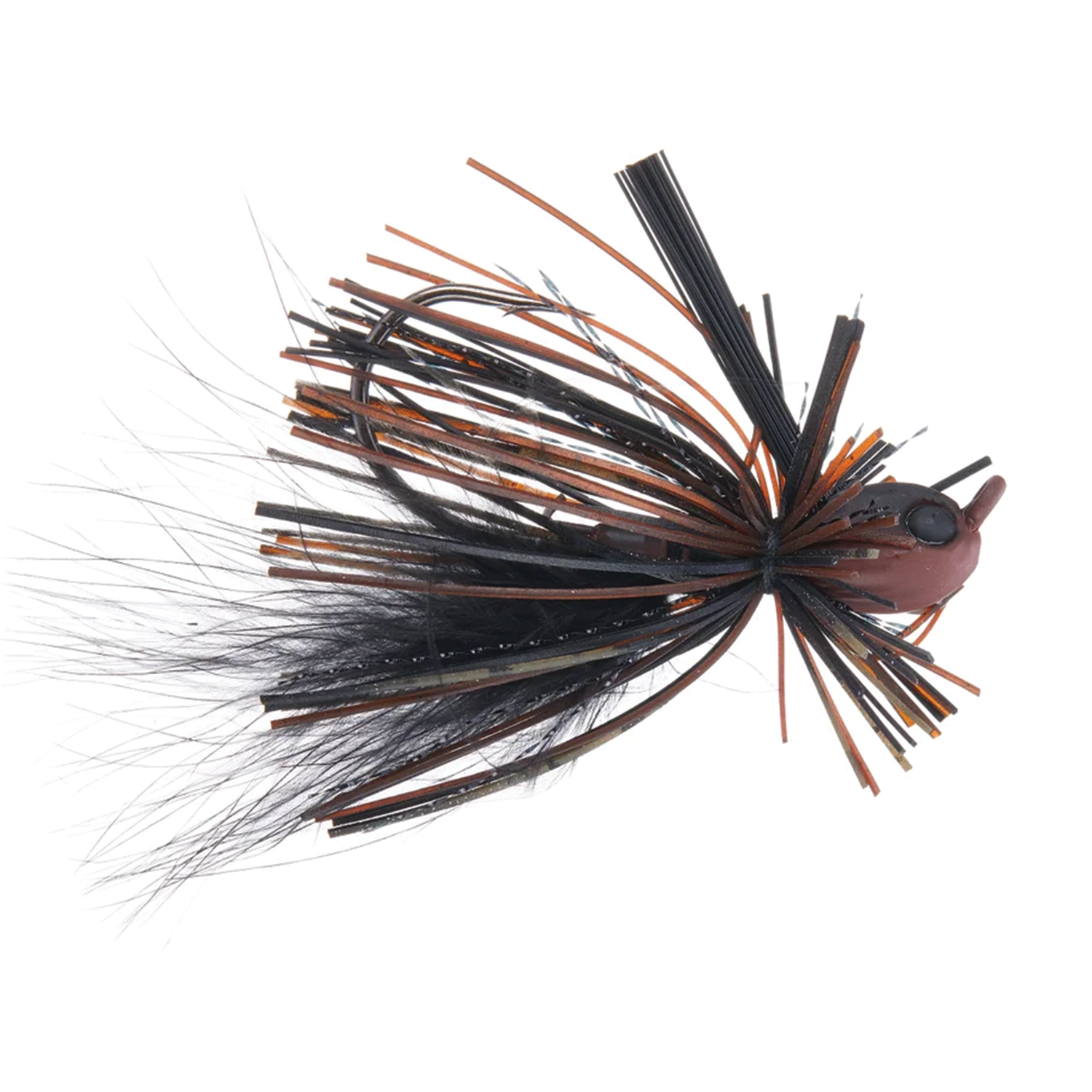 Beast Coast Hustler Hybrid Finesse Jig fishing lure with black and brown silicone skirts and a lifelike jig head for versatile fishing tackle setups