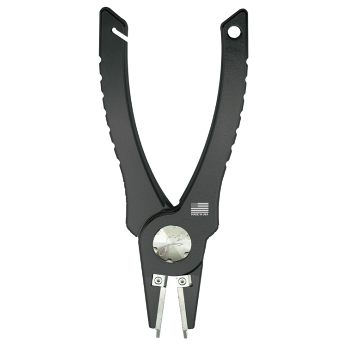Abel Pliers black fishing tackle tool with textured handles and metal jaws for secure handling of fishing gear